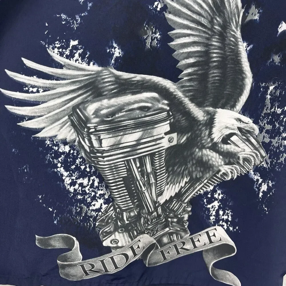 No Boundaries Shirt Men Medium Navy Blue Button Front Camp Eagle Ride Free‎